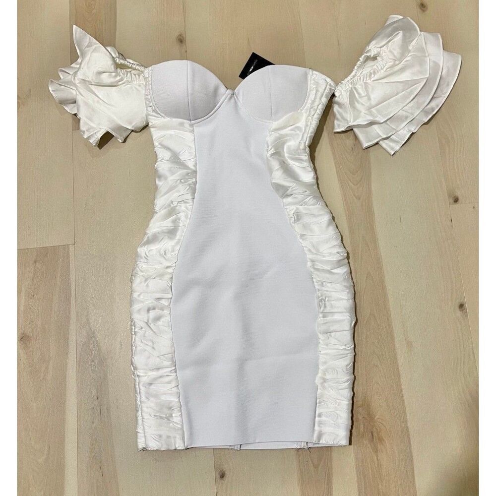 Fashion Nova NWT Small White Off Shoulder Bandage Mini Dress Party Wedding Glam